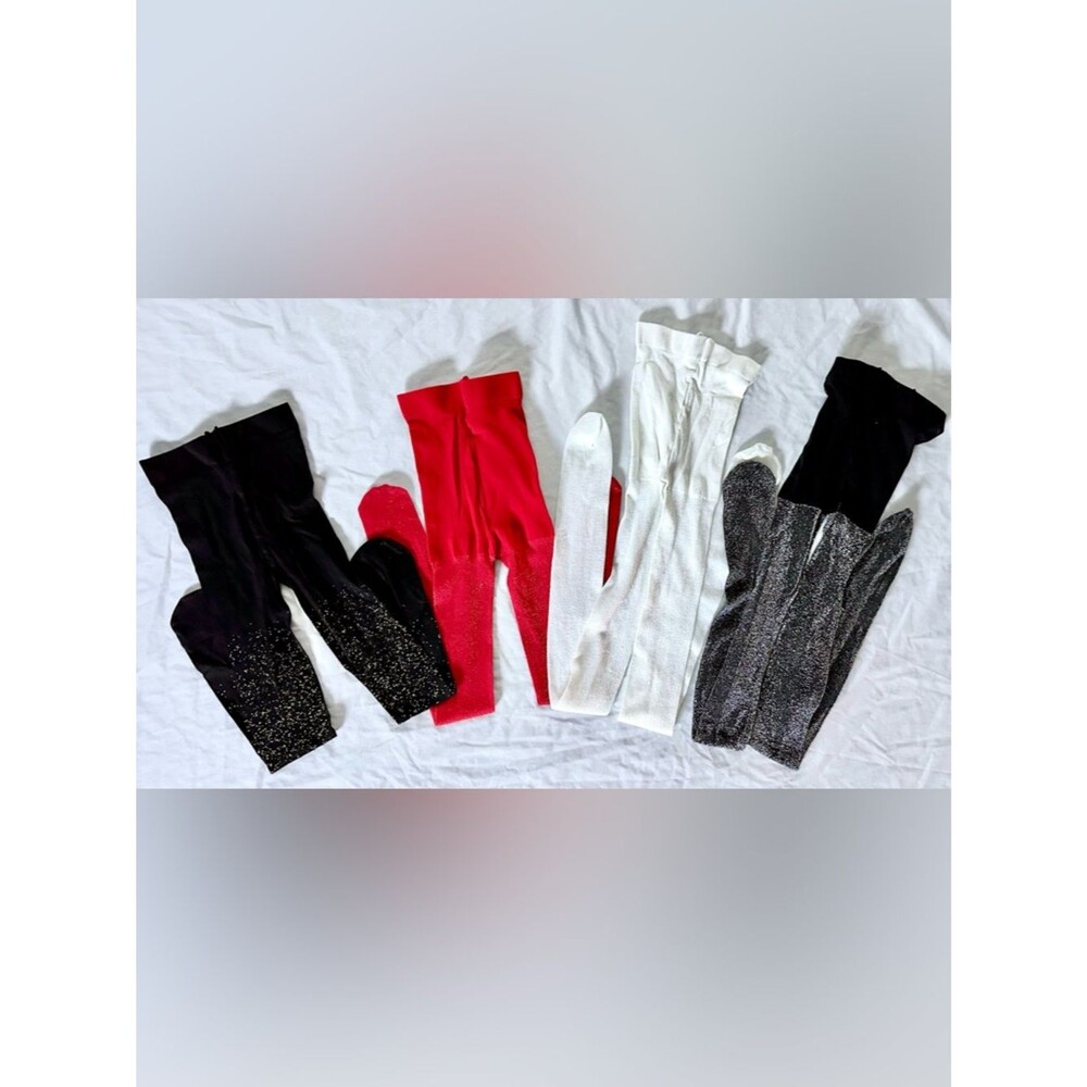 Girls Sparkle Tights Lot Size 4/5 Red White Black Shimmer Dress Dance